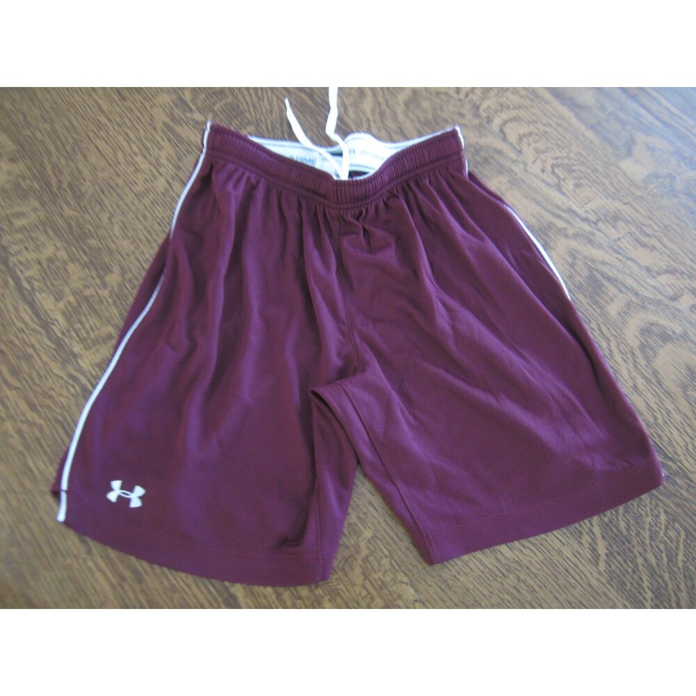 Under Armour Shorts Burgundy and White Athletic Loose Fit Boys Size XS